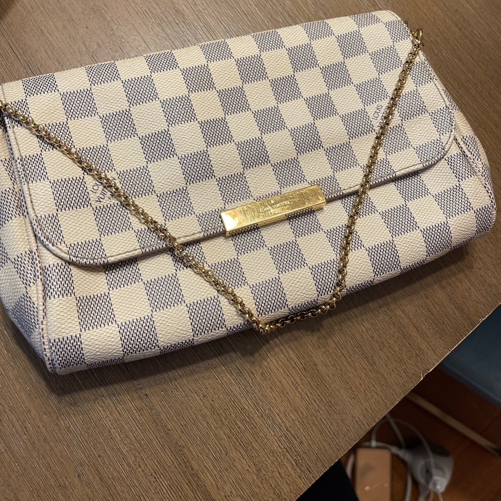 Louis Vuitton White and Blue Checkered Crossbody Bag